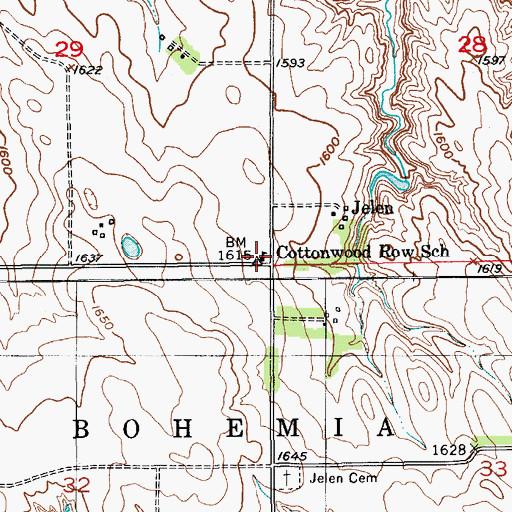 Topographic Map of Cottonwood Row School, NE