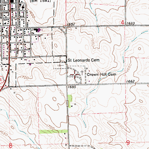 Topographic Map of Crown Hill Cemetery, NE
