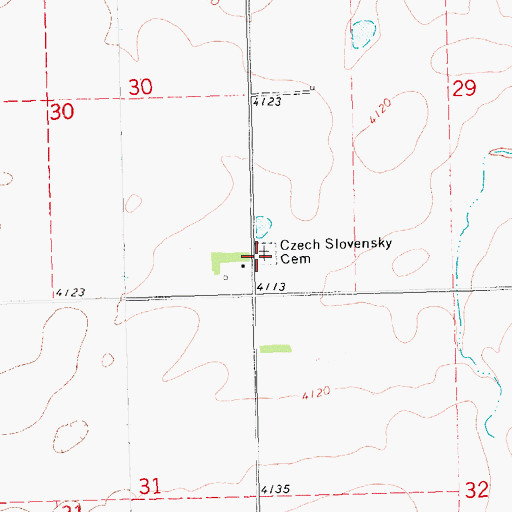 Topographic Map of Czech Slovensky Cemetery, NE