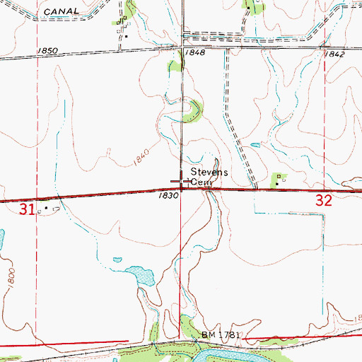 Topographic Map of Stevens Cemetery, NE