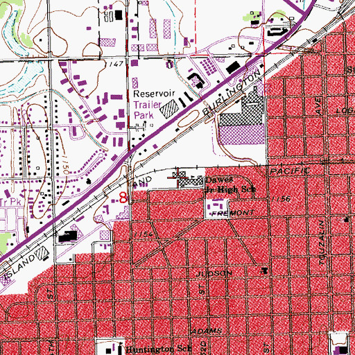 Topographic Map of Dawes Middle School, NE