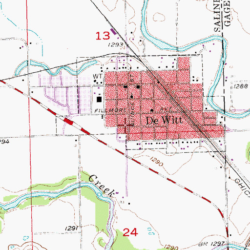 Topographic Map of De Witt, NE