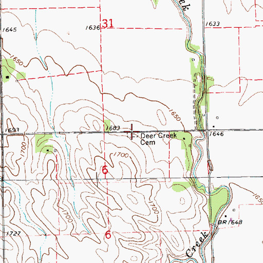 Topographic Map of Deer Creek Cemetery, NE