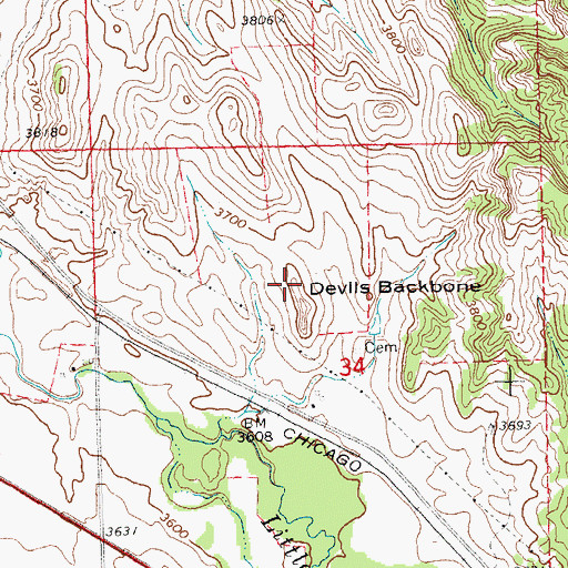 Topographic Map of Devils Backbone, NE