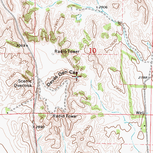 Topographic Map of Devils Den Canyon, NE