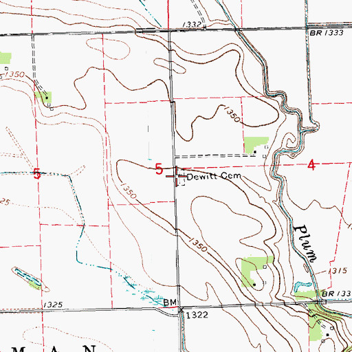 Topographic Map of Dewitt Cemetery, NE