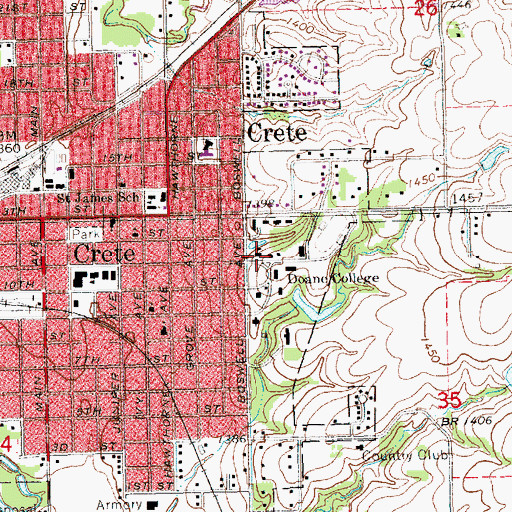 Topographic Map of Doane College, NE