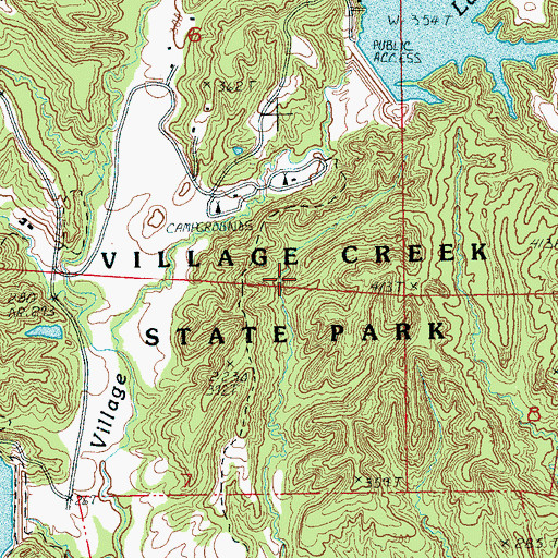 Topographic Map of Village Creek State Park, AR