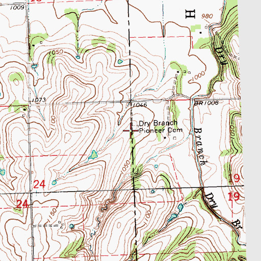 Topographic Map of Dry Branch Pioneer Cemetery, NE