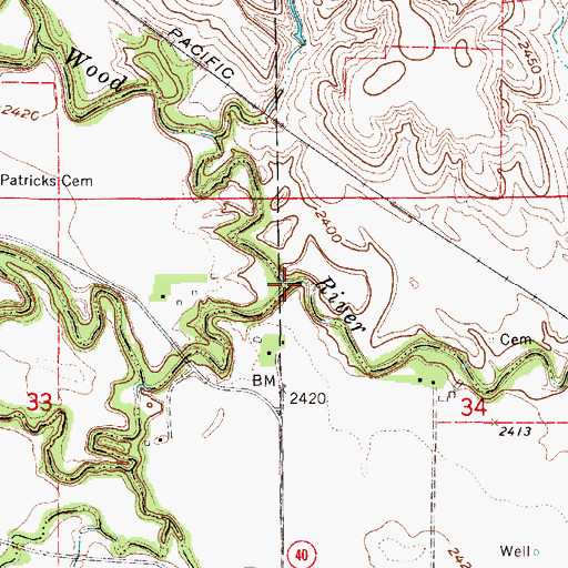 Topographic Map of Dry Fork Wood River, NE