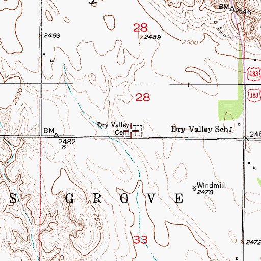 Topographic Map of Dry Valley Cemetery, NE