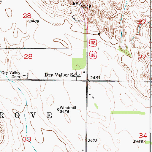 Topographic Map of Dry Valley School (historical), NE