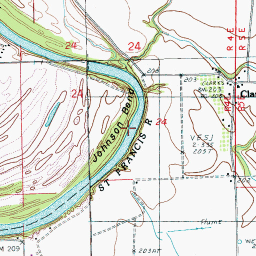 Topographic Map of Johnson Bend, AR
