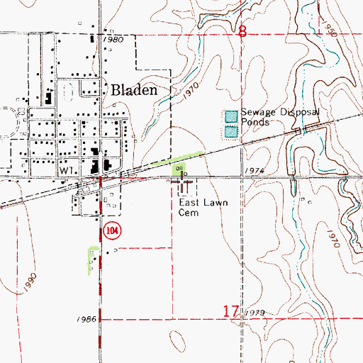 Topographic Map of East Lawn Cemetery, NE