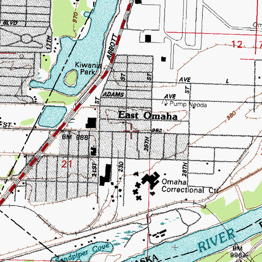 Topographic Map of East Omaha, NE