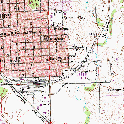 Topographic Map of East Ward School, NE