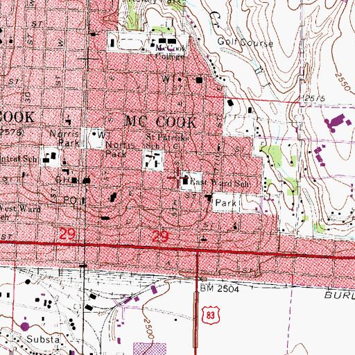 Topographic Map of East Ward Elementary School, NE