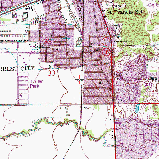 Topographic Map of Monica, AR