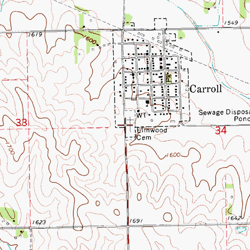 Topographic Map of Elmwood Cemetery, NE