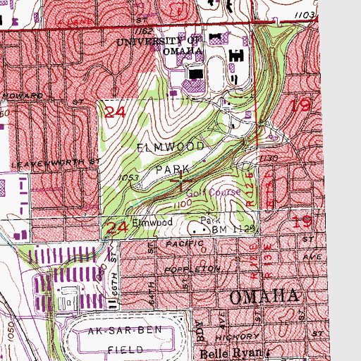 Topographic Map of Elmwood Park, NE