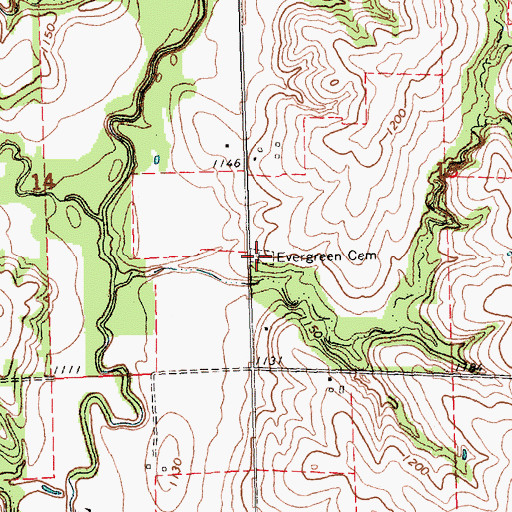 Topographic Map of Evergreen Cemetery, NE