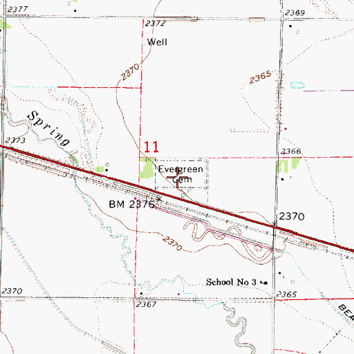 Topographic Map of Evergreen Cemetery, NE