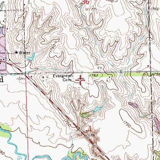 Topographic Map of Evergreen Cemetery, NE
