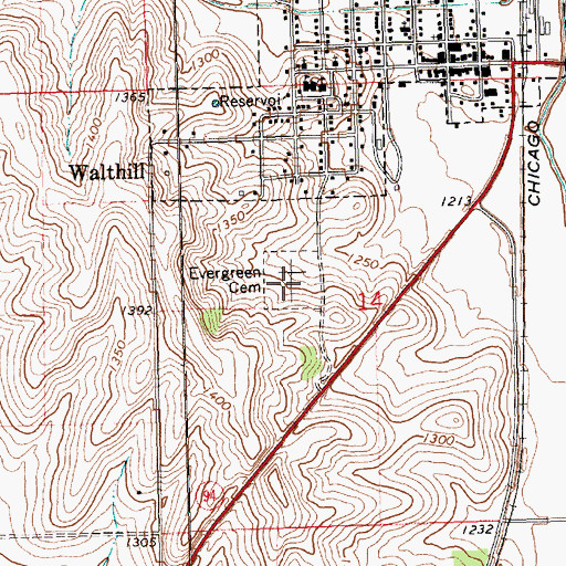 Topographic Map of Evergreen Cemetery, NE