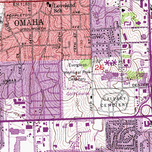 Topographic Map of Evergreen Memorial Park Cemetery, NE