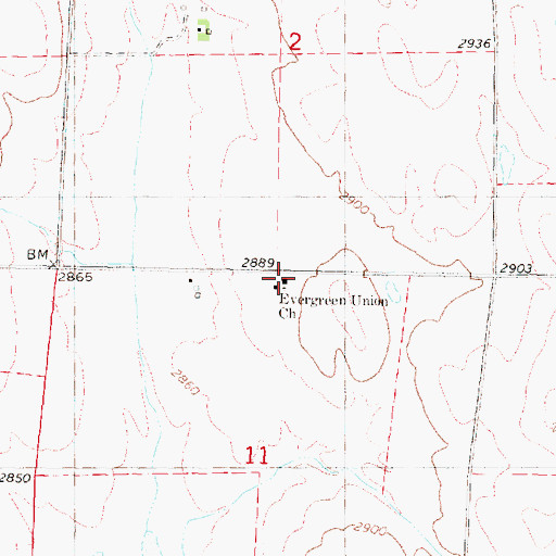 Topographic Map of Evergreen Union Church, NE