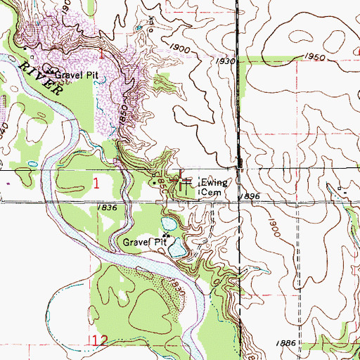 Topographic Map of Ewing Cemetery, NE
