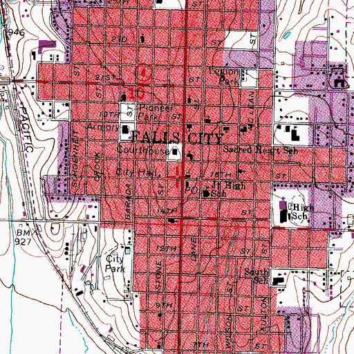 Topographic Map of Falls City, NE