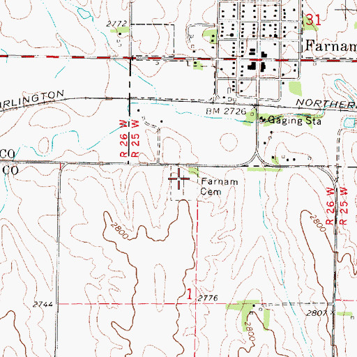 Topographic Map of Farnam Cemetery, NE