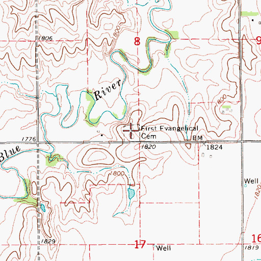 Topographic Map of First Evangelical Cemetery, NE
