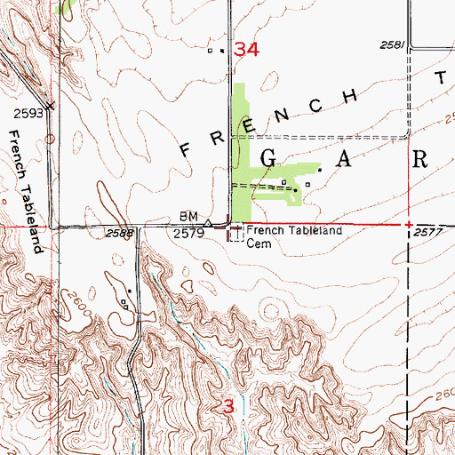 Topographic Map of Franch Tableland Cemetery, NE