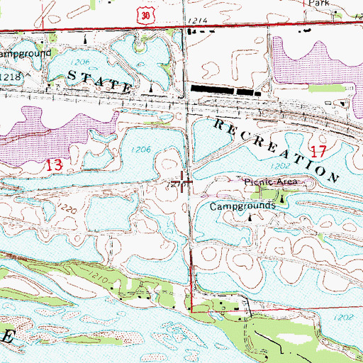 Topographic Map of Freemont State Recreation Area, NE