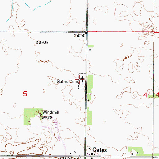 Topographic Map of Gates Cemetery, NE