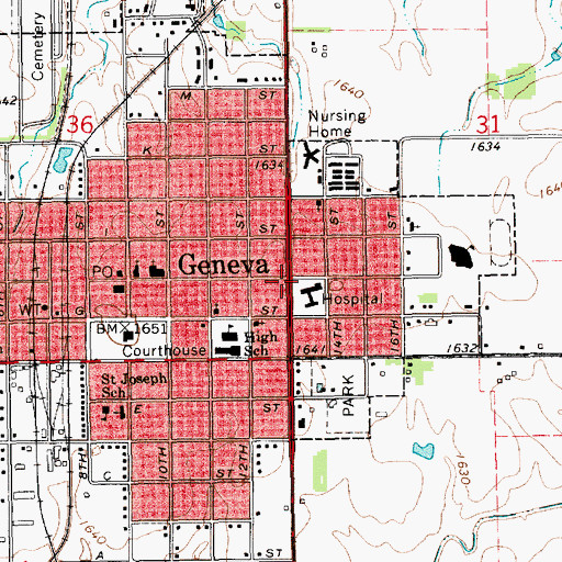 Topographic Map of Geneva, NE