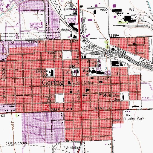 Topographic Map of Gering, NE
