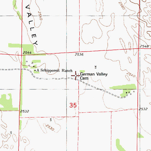 Topographic Map of German Valley Cemetery, NE