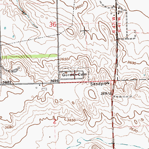 Topographic Map of Gordon Cemetery, NE