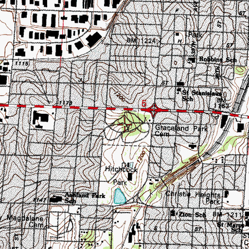 Topographic Map of Graceland Park Cemetery, NE
