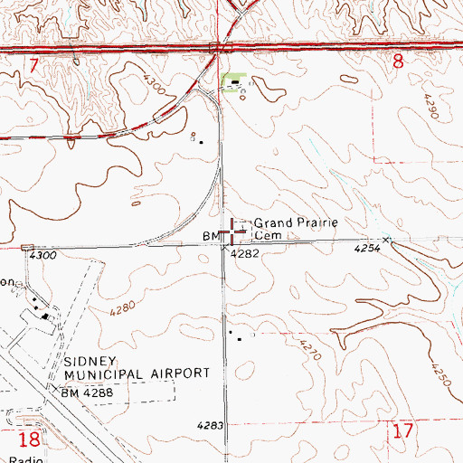 Topographic Map of Grand Prairie Cemetery, NE