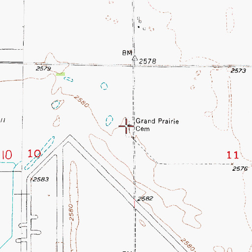 Topographic Map of Grand Prairie Cemetery, NE