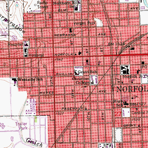 Topographic Map of Grant Elementary School, NE