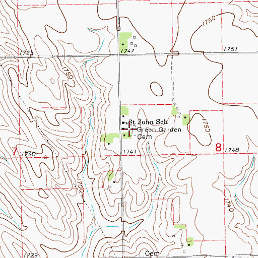 Topographic Map of Green Garden Cemetery, NE