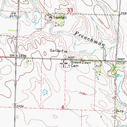 Topographic Map of Green Lawn Cemetery, NE