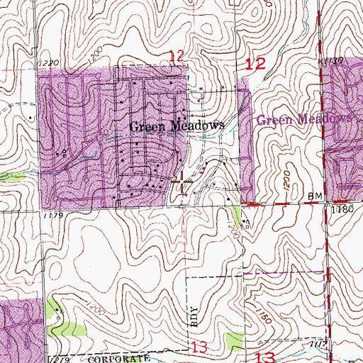 Topographic Map of Green Meadows, NE