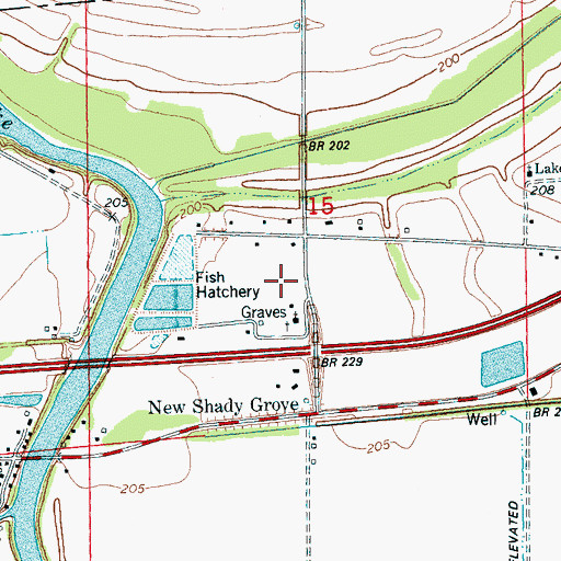 Topographic Map of New Shady Grove Cemetery, AR