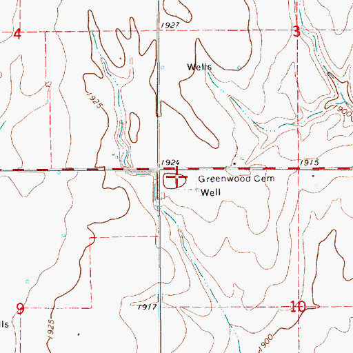 Topographic Map of Greenwood Cemetery, NE